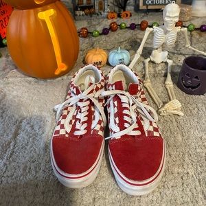 Red old school checkered suede style Vans